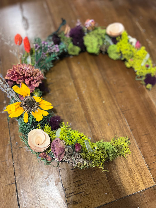 Crescent Moon Rose Quartz Wreath