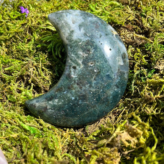 Moss Agate Crescent Moon