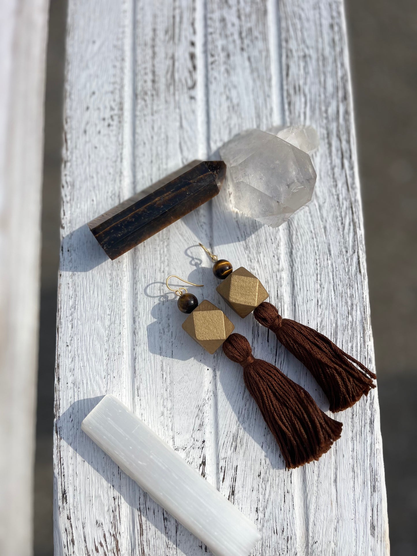 Tiger’s Eye and Coffee Brown Tassel Earrings