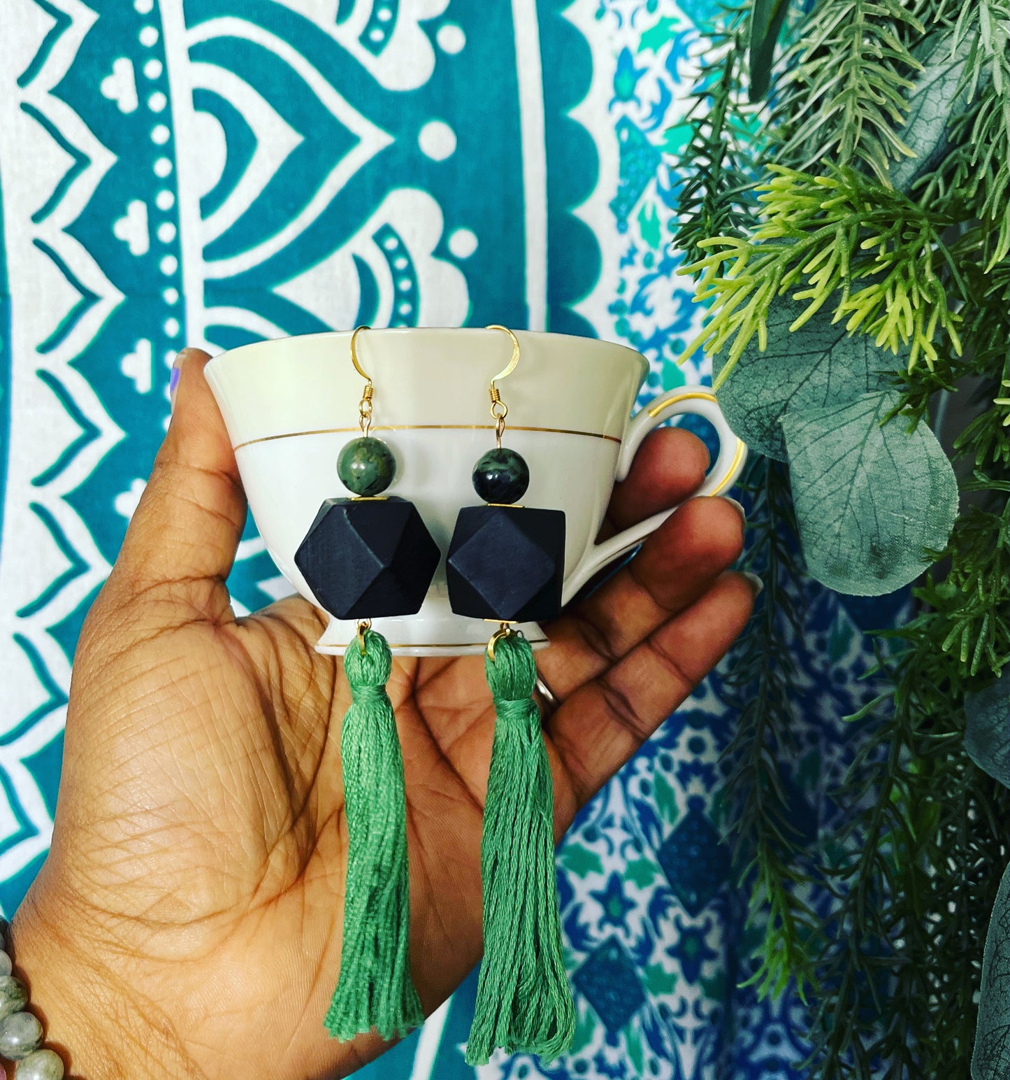 Kabamba Jasper and Jade Tassel Earrings