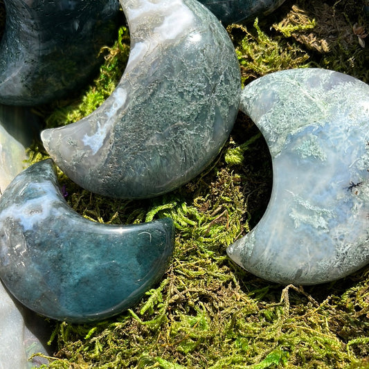 Moss Agate Crescent Moon