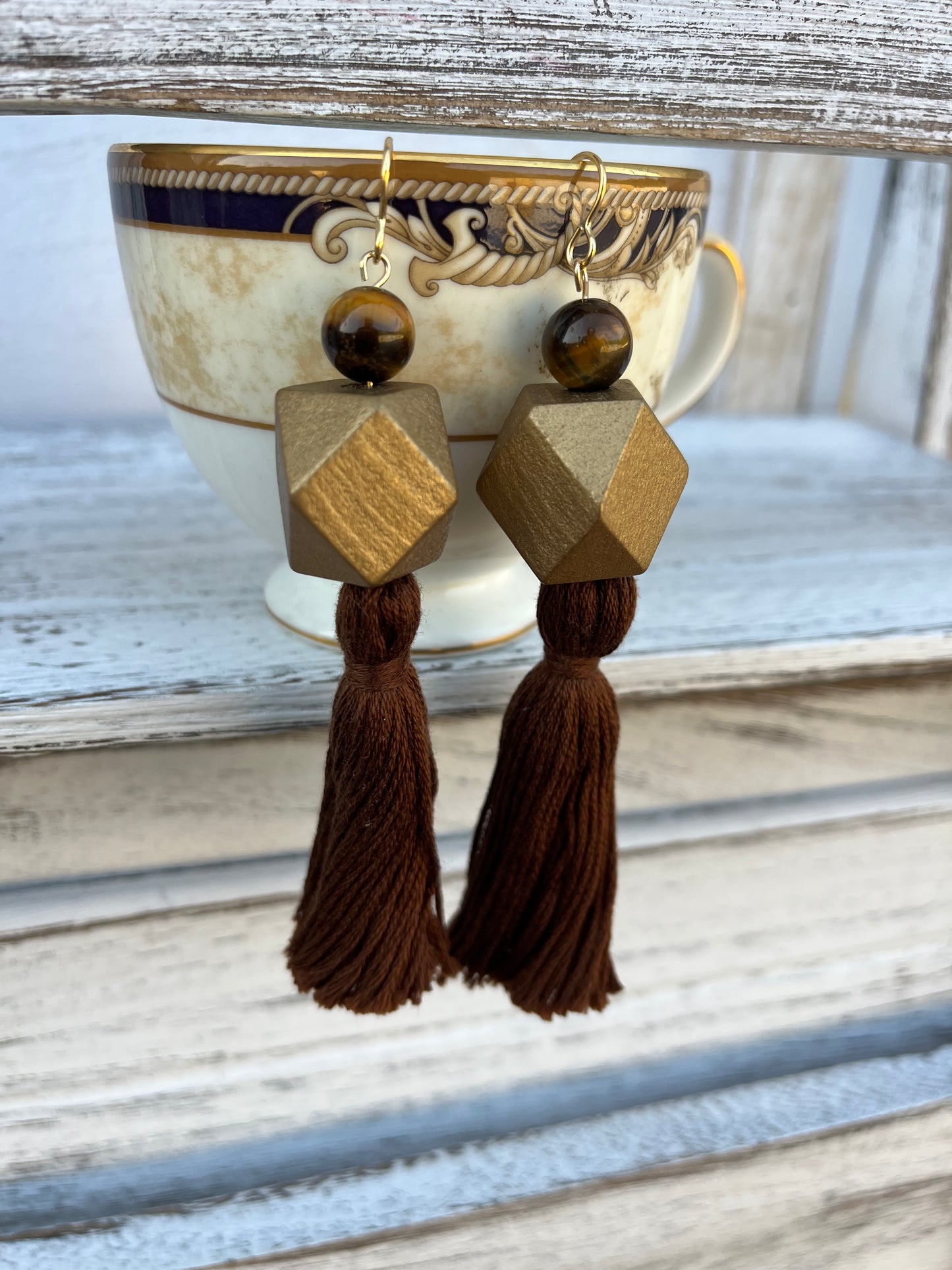 Tiger’s Eye and Coffee Brown Tassel Earrings