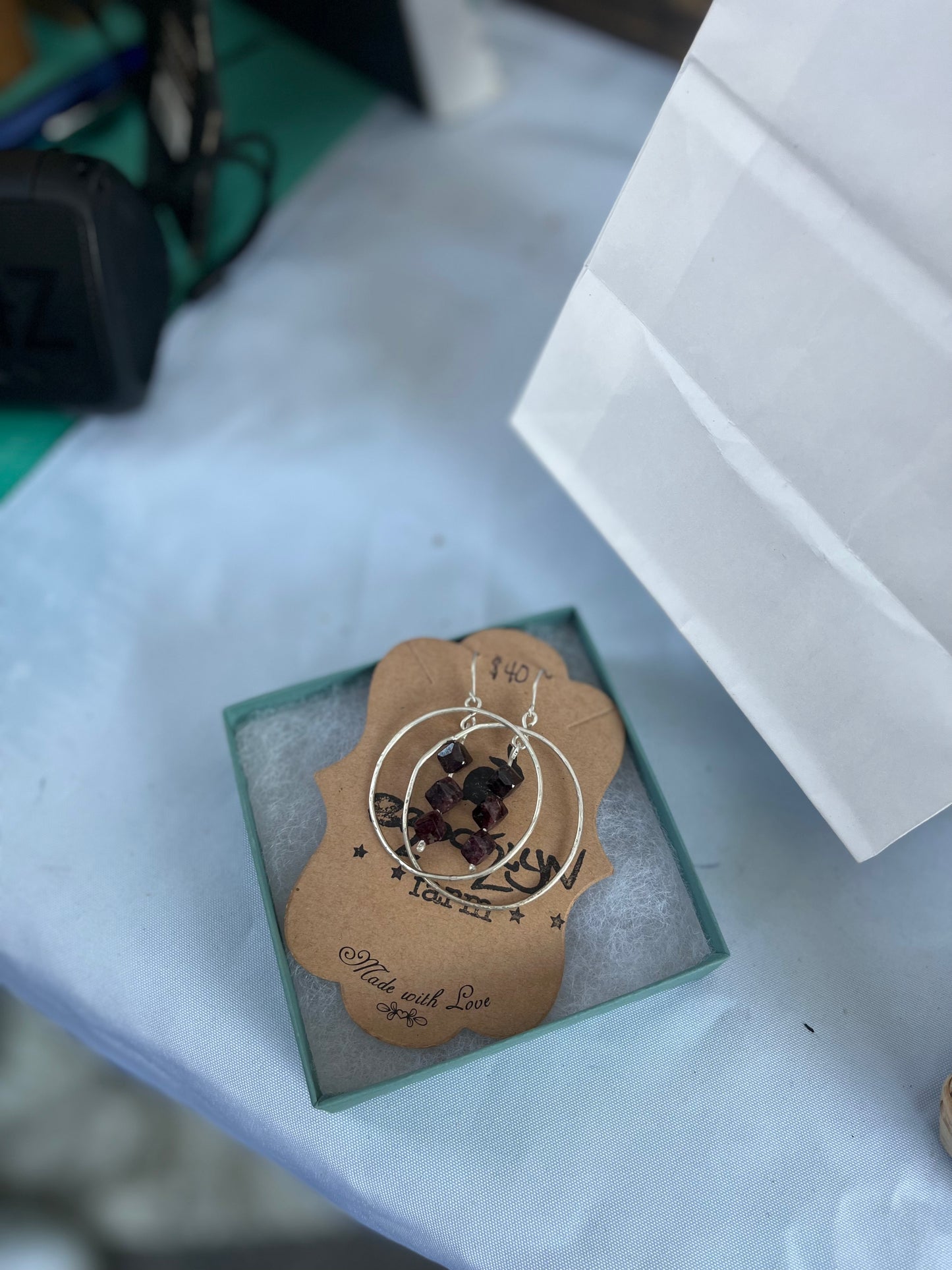 Garnet Cube Hoop Earrings