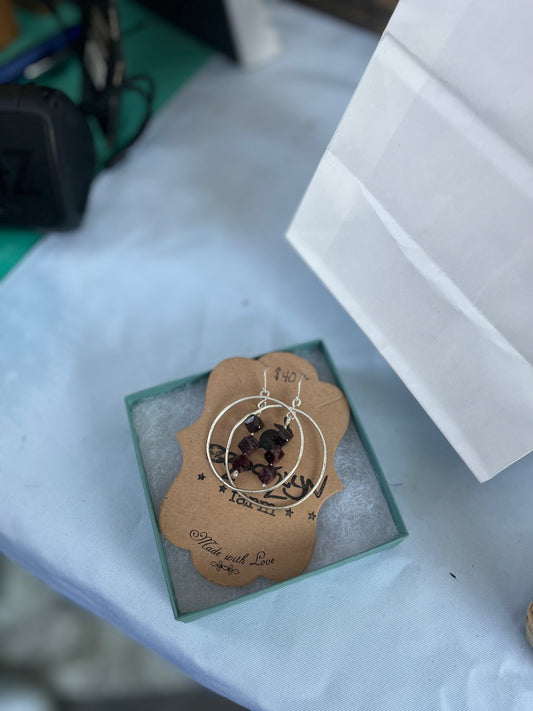 Garnet Cube Hoop Earrings